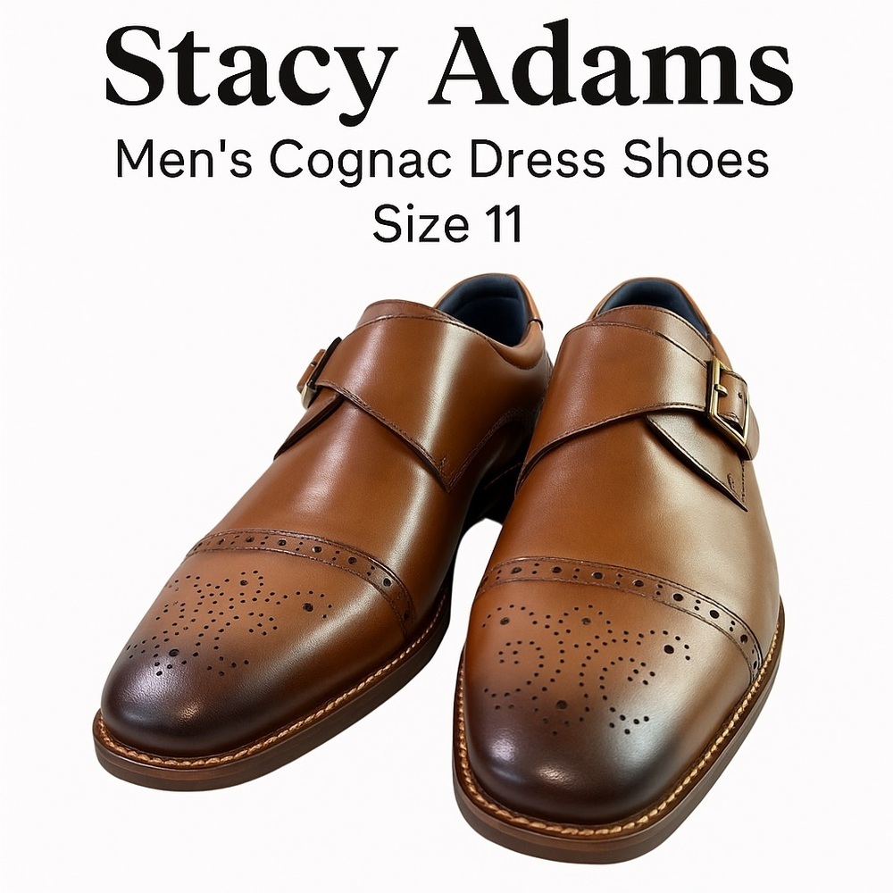 Stacy Adams Men’s Cognac Leather Dress Shoes – Size 11